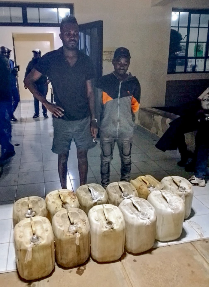 Police seize 220 litres of illegal chang'aa in Kibra Police arrested two suspects and seized 220 litres of illicit chang'aa during a raid in Kibra, Nairobi County, as the crackdown on illegal alcohol continues.